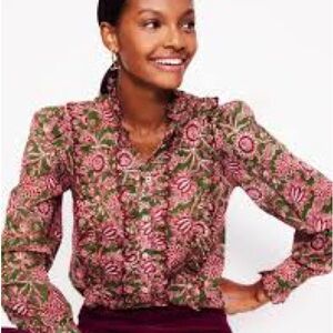 Boden Pink and Green Floral Blouse